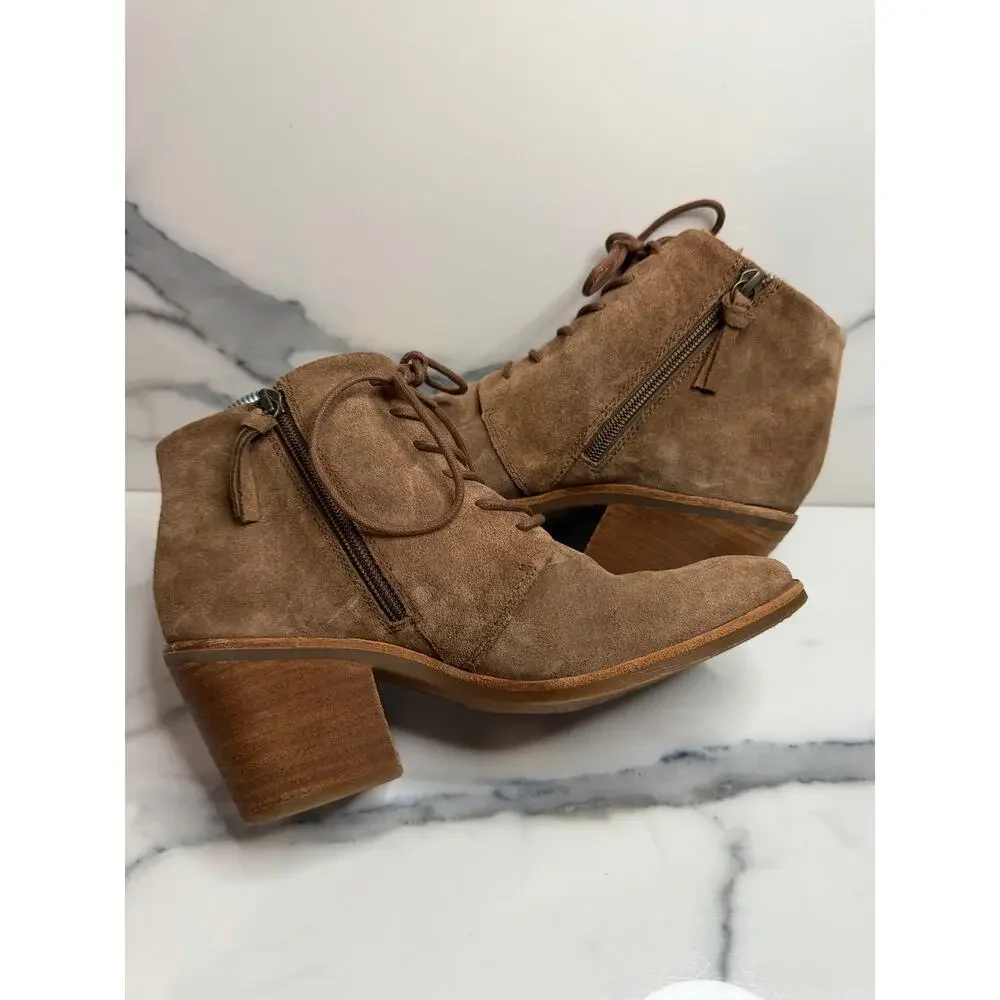 Sofft Women's Brown Suede Lace-Up Corlea Boots Sz 7.5 Zipper Victorian Witchcore